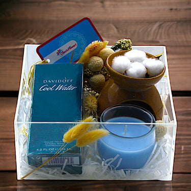 Serenity Essentials Set, Davidoff Cool Water, Scented Candles, Oil Burner, Dried Flowers, Best Gift For Him, Acrylic Box